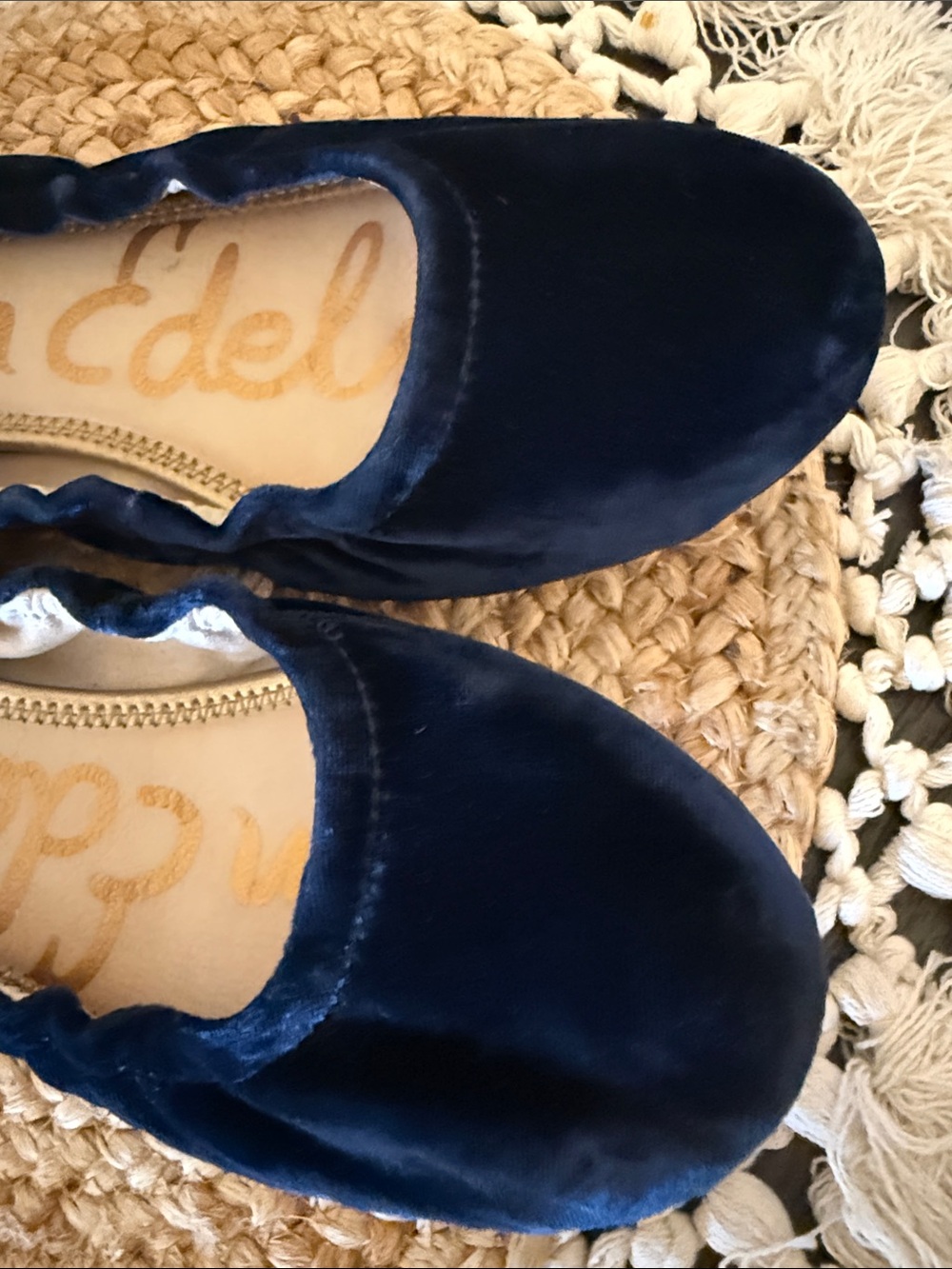 Sam Edelman Navy Blue Velvet Ankle Tie Ballet Flats Size 10 - Picture 5 of 14